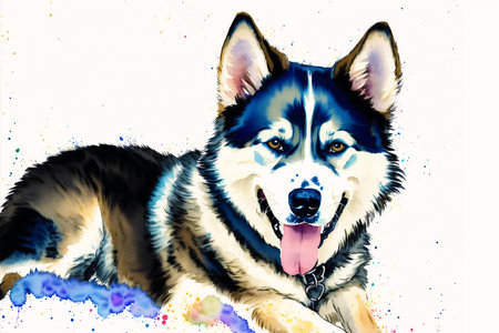 Generative AI art with Watercolor painting of the Majestic Siberian Husky. A True Arctic Beauty with Energetic Spirit. Generative AIの素材