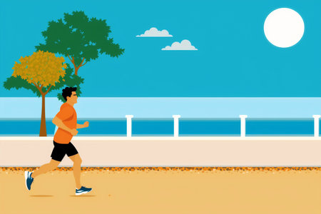 Generative AI art with Healthy lifestyle concept. Coastal Rhythms. Embracing Fitness and Serenity on the Beach. Generative AIの素材