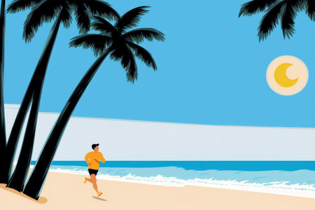 Generative AI art with Healthy lifestyle concept. Coastal Rhythms. Embracing Fitness and Serenity on the Beach. Generative AIの素材