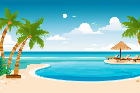 Generative AI art with Summer vacation concept. Seaside Oasis. Unwind and Indulge at the Beach Resort. Generative AIの素材