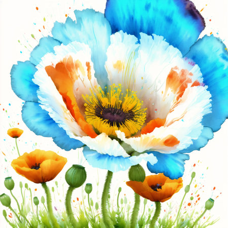 Generative AI art with Summer concept. Beautiful watercolor Poppies. A radiant poppies. nature beauty. Generative AIの素材