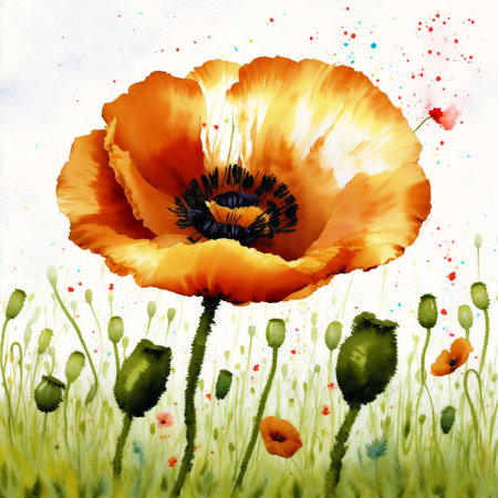 Generative AI art with Summer concept. Beautiful watercolor Poppies. A radiant poppies. nature beauty. Generative AIの素材