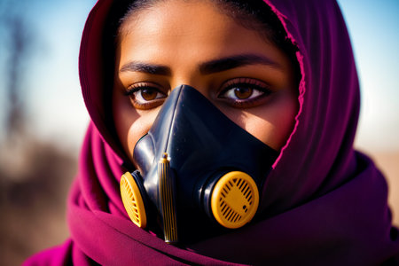 Generative AI art with A man wearing futuristic protective mask. COVID 19. Mask-Wearing with Confidence. Generative AIの素材