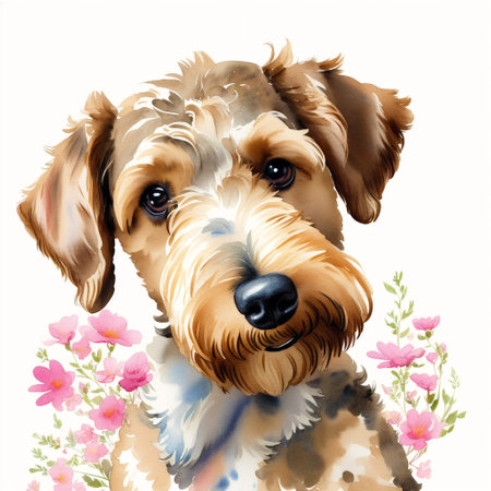 Generative AI art A beautiful Airedale Terrier dog. watercolor painting. Dynamic Elegance. Generative AIの素材