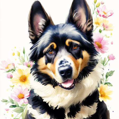 Generative AI art A beautiful Cavalier King Charles Spaniel dog. watercolor painting. Graceful Elegance. Generative AIの素材