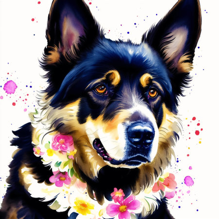Generative AI art A beautiful Cavalier King Charles Spaniel dog. watercolor painting. Graceful Elegance. Generative AIの素材