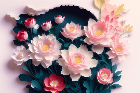 Generative AI art with Summer concept. Beautiful Papercut Bouquet of Wild Flowers. papercut illustration. Generative AIの素材