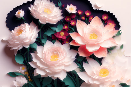 Generative AI art with Summer concept. Beautiful Papercut Bouquet of Wild Flowers. papercut illustration. Generative AIの素材