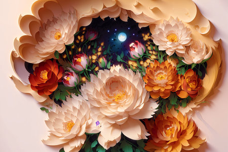 Generative AI art with Summer concept. Beautiful Papercut Bouquet of Wild Flowers. papercut illustration. Generative AIの素材