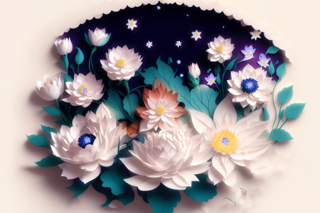 Generative AI art with Summer concept. Beautiful Papercut Bouquet of Wild Flowers. papercut illustration. Generative AIの素材