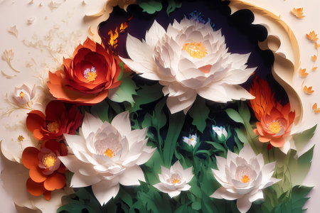 Generative AI art with Summer concept. Beautiful Papercut Bouquet of Wild Flowers. papercut illustration. Generative AIの素材
