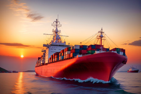 Generative AI art with A cargo ship. The World in Motion. Exploring the Cargo Shipping Industry. Generative AIの素材