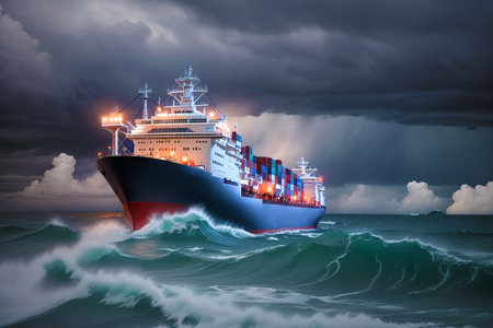 Generative AI art with A cargo ship. The World in Motion. Exploring the Cargo Shipping Industry. Generative AIの素材