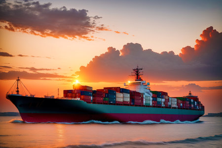 Generative AI art with A cargo ship. The World in Motion. Exploring the Cargo Shipping Industry. Generative AIの素材