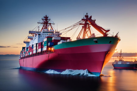 Generative AI art with A cargo ship. The World in Motion. Exploring the Cargo Shipping Industry. Generative AIの素材