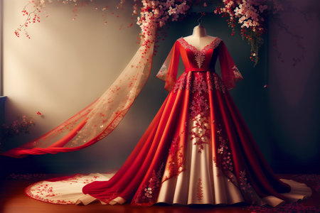 Generative AI art with A beautiful wedding dress. Discover the Perfect Wedding Dress for Your Unforgettable Day. Generative AIの素材