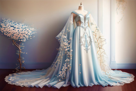 Generative AI art with A beautiful wedding dress. Discover the Perfect Wedding Dress for Your Unforgettable Day. Generative AIの素材