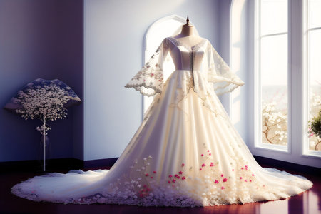 Generative AI art with A beautiful wedding dress. Discover the Perfect Wedding Dress for Your Unforgettable Day. Generative AIの素材