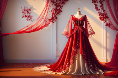 Generative AI art with A beautiful wedding dress. Discover the Perfect Wedding Dress for Your Unforgettable Day. Generative AIの素材