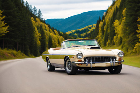 Generative AI art with A beautiful classic car. Timeless Wheels. The old style car. Generative AIの素材