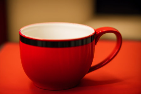Generative AI art with A red mug. Passionate Flames. The Fiery Red Mug. Generative AIの素材
