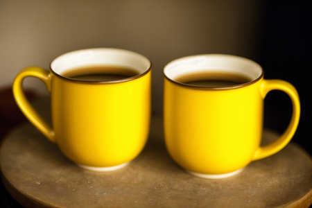 Generative AI art with Yellow cup. Sunny Delight. The Vibrant Yellow Mug. Generative AIの素材
