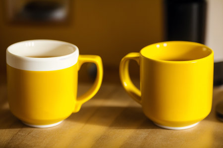 Generative AI art with Yellow cup. Sunny Delight. The Vibrant Yellow Mug. Generative AIの素材