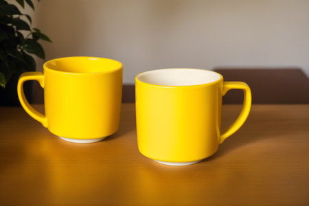 Generative AI art with Yellow cup. Sunny Delight. The Vibrant Yellow Mug. Generative AIの素材