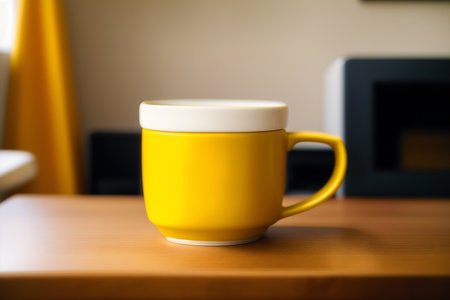 Generative AI art with Yellow cup. Sunny Delight. The Vibrant Yellow Mug. Generative AIの素材