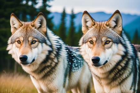 Generative AI art with A bueatuful Wolf. Guardians of the Wilderness. Exploring the Realm of Wolves. Generative AIの素材