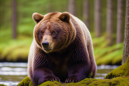Generative AI art with The Mighty Bear. Beautiful grizzly bear. Generative AIの素材