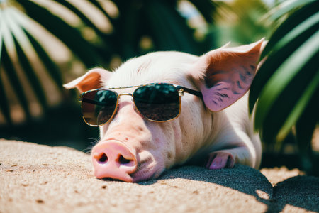 Generative AI art with The pig at the pig farm. The Joyful Oinkers. Adventures on the Pig Farm. Generative AIの素材
