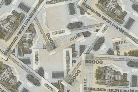 Currency from Belarus, Belarusian banknotes. Close up money from Belarus. Belarusian ruble.3D renderの写真素材