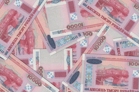 Currency from Belarus, Belarusian banknotes. Close up money from Belarus. Belarusian ruble.3D renderの写真素材