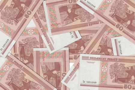 Currency from Belarus, Belarusian banknotes. Close up money from Belarus. Belarusian ruble.3D renderの写真素材