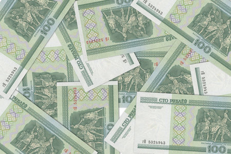 Currency from Belarus, Belarusian banknotes. Close up money from Belarus. Belarusian ruble.3D renderの写真素材