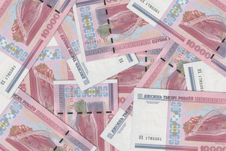 Currency from Belarus, Belarusian banknotes. Close up money from Belarus. Belarusian ruble.3D renderの写真素材