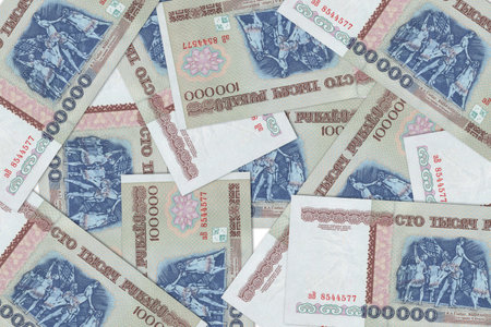 Currency from Belarus, Belarusian banknotes. Close up money from Belarus. Belarusian ruble.3D renderの写真素材