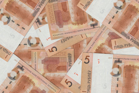 Currency from Belarus, Belarusian banknotes. Close up money from Belarus. Belarusian ruble.3D renderの写真素材