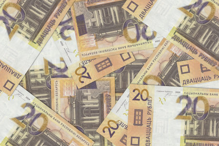 Currency from Belarus, Belarusian banknotes. Close up money from Belarus. Belarusian ruble.3D renderの写真素材