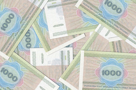 Currency from Belarus, Belarusian banknotes. Close up money from Belarus. Belarusian ruble.3D renderの写真素材