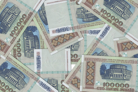 Currency from Belarus, Belarusian banknotes. Close up money from Belarus. Belarusian ruble.3D renderの写真素材