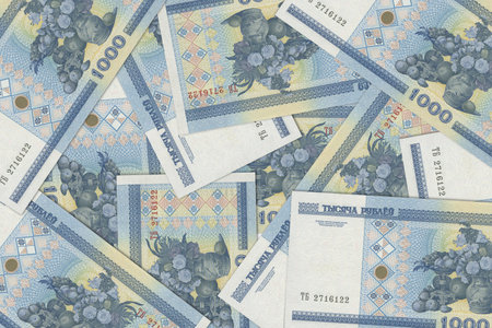 Currency from Belarus, Belarusian banknotes. Close up money from Belarus. Belarusian ruble.3D renderの写真素材