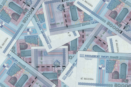 Currency from Belarus, Belarusian banknotes. Close up money from Belarus. Belarusian ruble.3D renderの写真素材