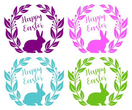 Easter wreath with bunny. Vector silhouette illustrationのイラスト素材