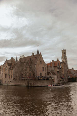Classic view of the historic city center of Bruges, West Flanders province, Belgium. Cityscape of...
