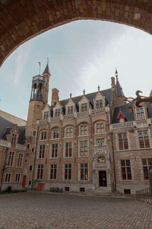 The historic city center in Ghent (Gent), Belgium. Architecture and landmark of Ghent. Cityscape of Ghent. Cathedral.の写真素材