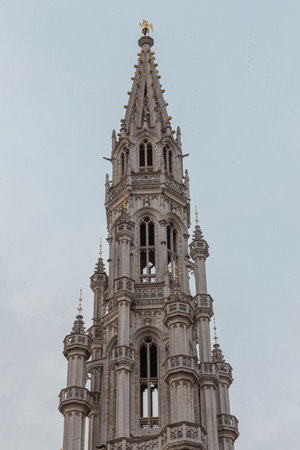The historic city center in Ghent (Gent), Belgium. Architecture and landmark of Ghent. Cityscape of Ghent. Cathedral.の写真素材