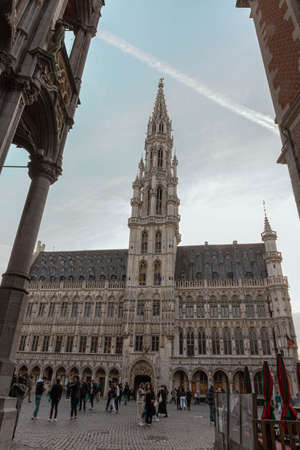 The historic city center in Ghent (Gent), Belgium. Architecture and landmark of Ghent. Cityscape of Ghent. Cathedral.の写真素材