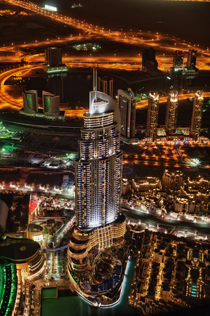 View of downtown Dubai from the Burj Khalifa the tallest building in the worldのeditorial素材